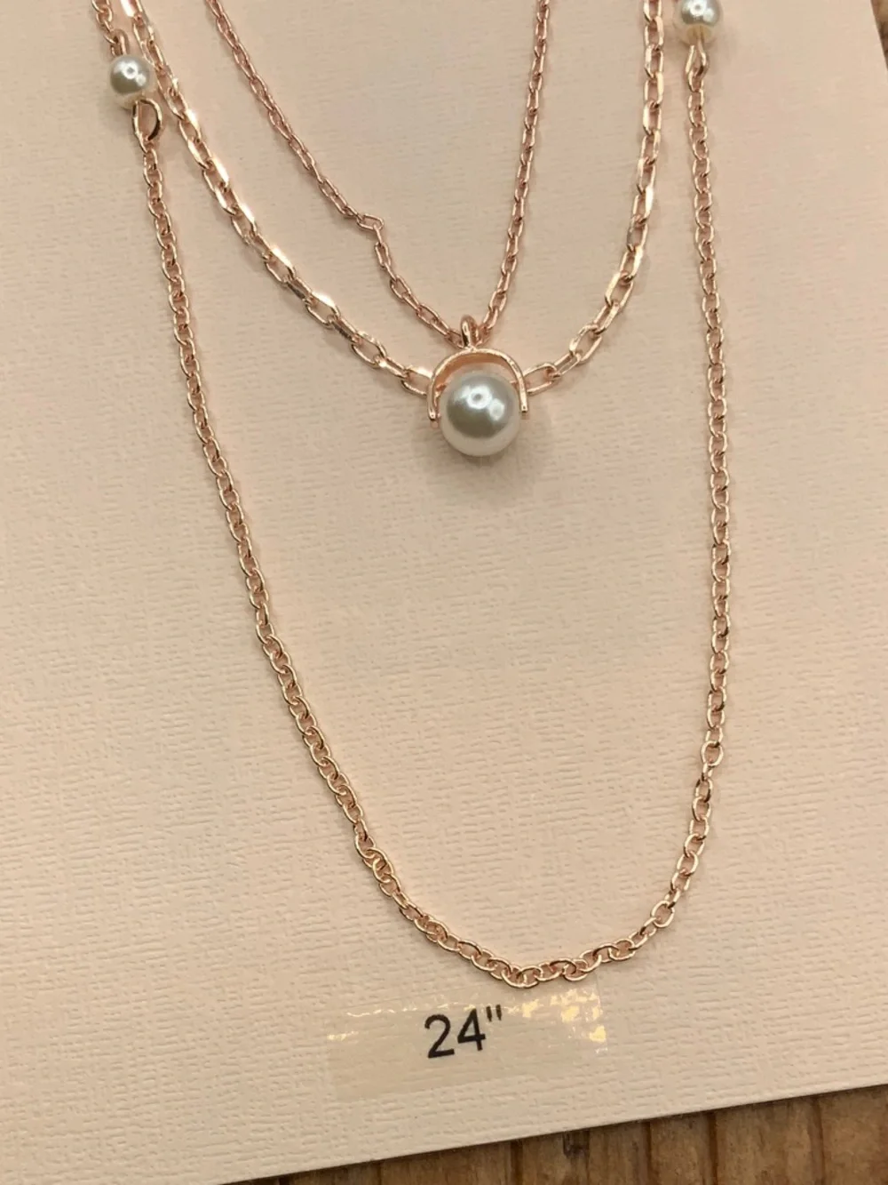 Bijoux Rose Gold Tone Multi Strands Layered Pearl Pendant Necklace